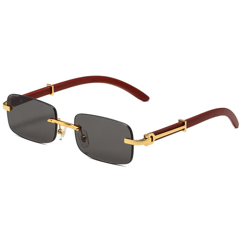 2023 New style frameless fashionable sunglasses wood grain legs women, Instagram glasses for men
