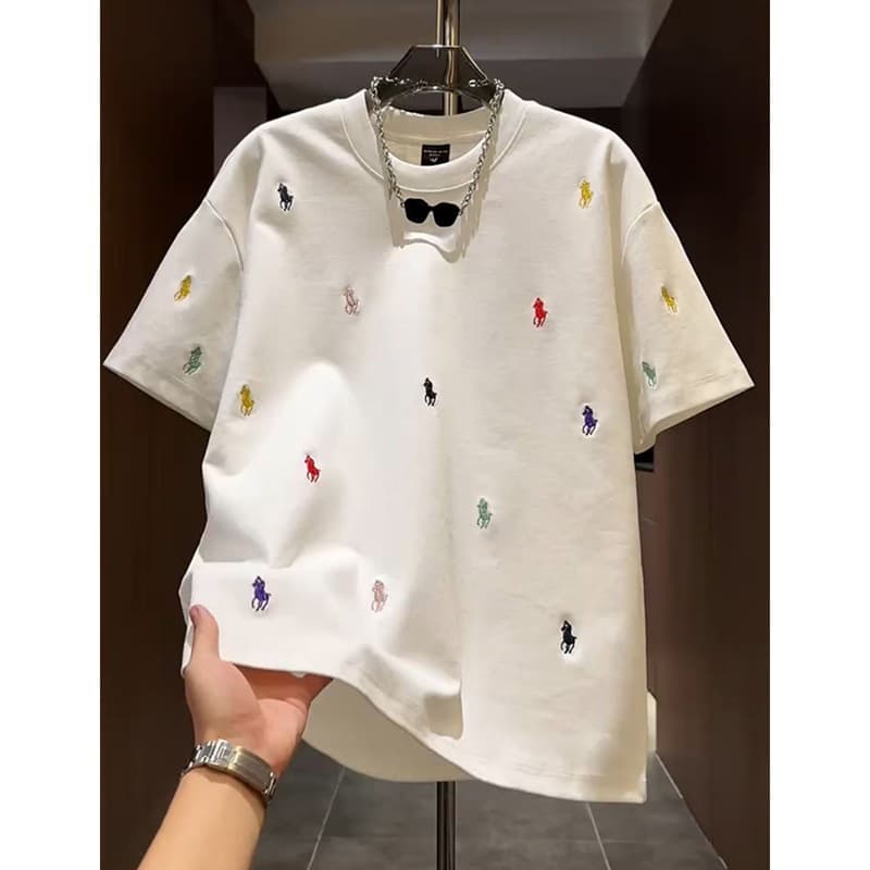T-shirt homme coupe ajustée, col rond, marque tendance, brodé et personnalisé, manches courtes, pull décontracté d'été