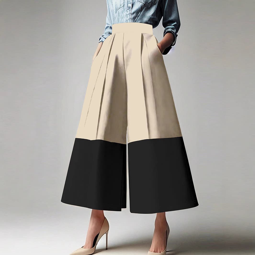 Women's Clothing Fashion Elegant Color Matching High Waist A Line Version Slim Long Casual Pants