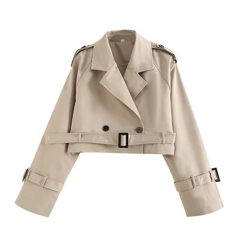 Women's Clothing casual style loose with belt long sleeve short windbreaker coat top