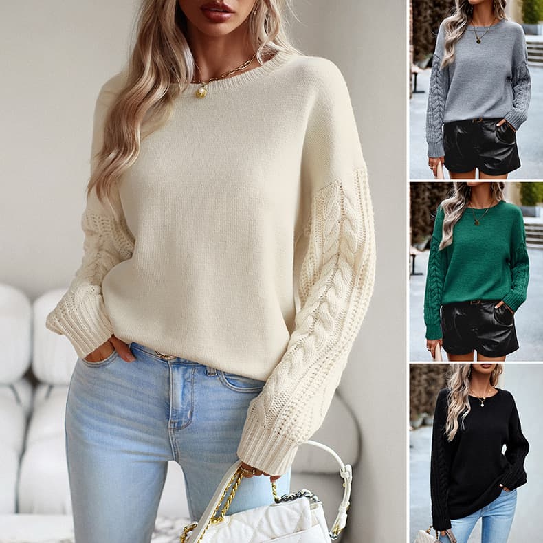 Women's clothing round neck sweater women's women's long-sleeved sweater top