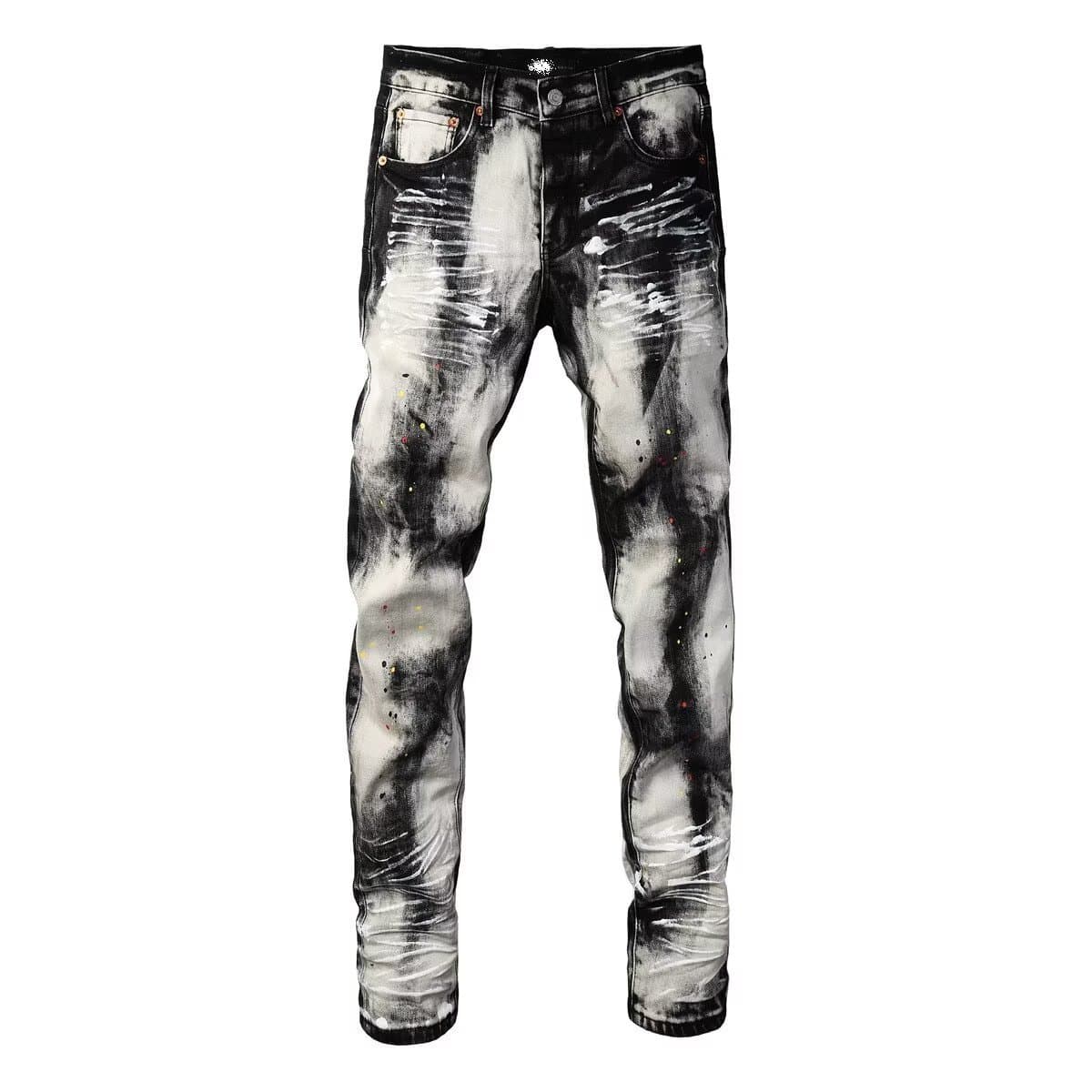 Jean slim pour homme 2026, style décontracté et tendance, en coton déchiré, orné d'écussons brodés.