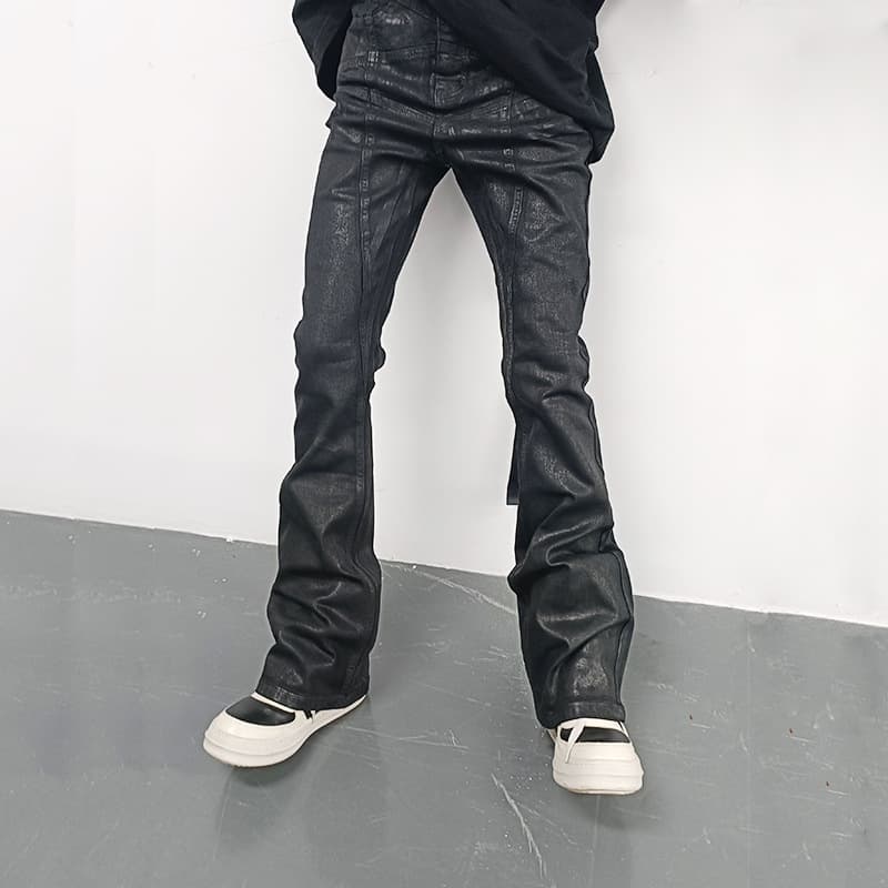 RO Waxed Jeans, RO Hand Washed Five Pointed Star Wax Coating, Flared High Elasticity Jeans, RO Dark Style