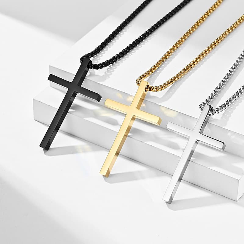 Cross-Border European And American New Style Necklace For Men Trendy Versatile Stainless Steel Cross Pendant Sweater