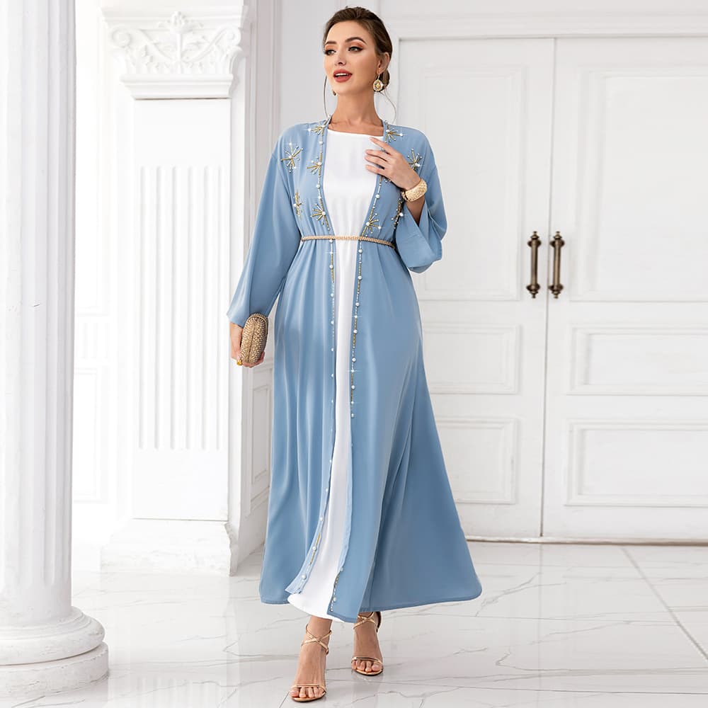 Women's Clothing New Cardigan Outerwear Hand Sewn Diamonds Abaya Kimono
