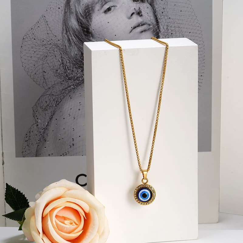 Middle Eastern Stainless Steel Jewelry Islamic Turkish Eye Diamond Devil Eye Pendant Necklace Female