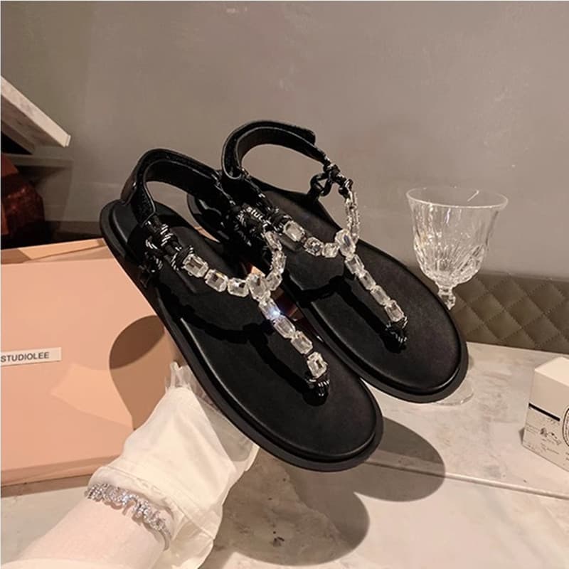 Women's Grape Mom Same Style Coast Letter Sparkling Rhinestone Flat Sandals Knotted All match Flip Flops Women Summer