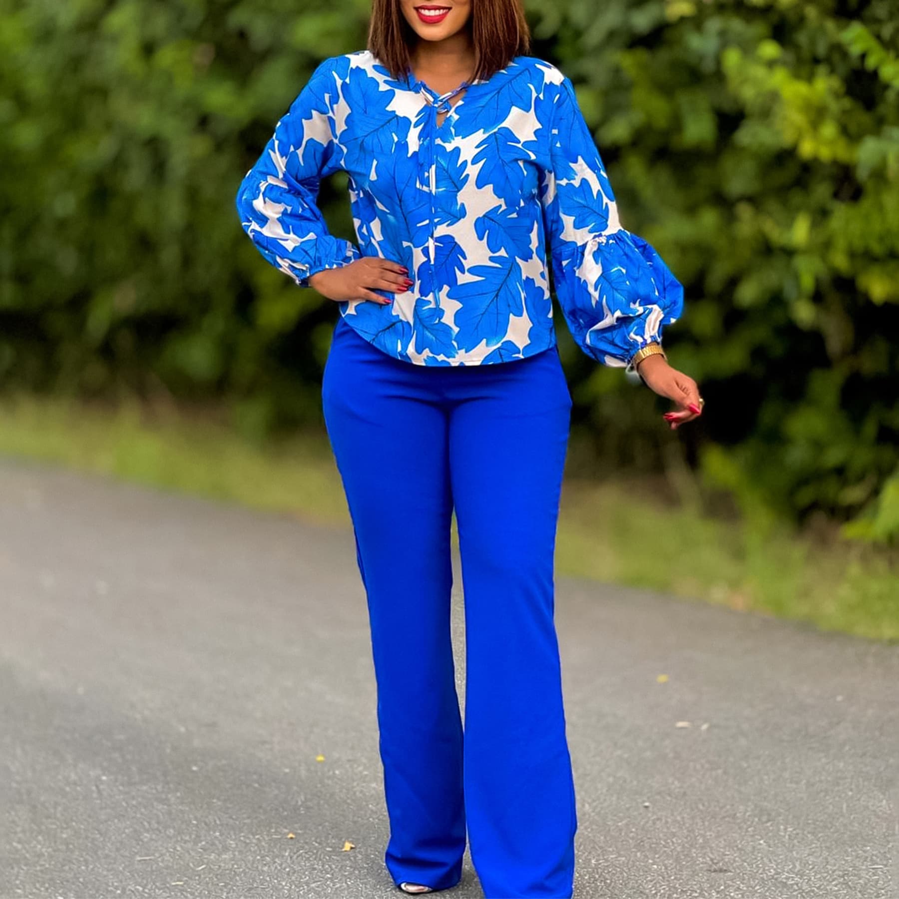 Women's Clothing D3289 women's clothing 2024 new OL fashion printed long sleeved tops wide leg pants two piece suit