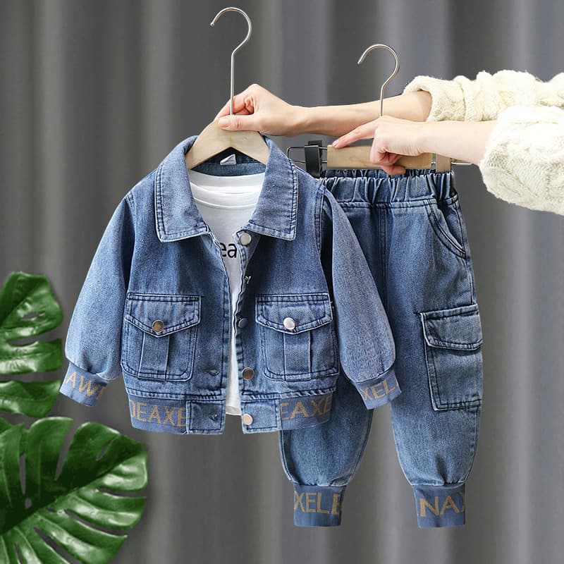 Children's Denim Fashionable Spring Autumn Baby Stylish Two-Piece Set Korean Style Boys And Girls Trendy Clothing