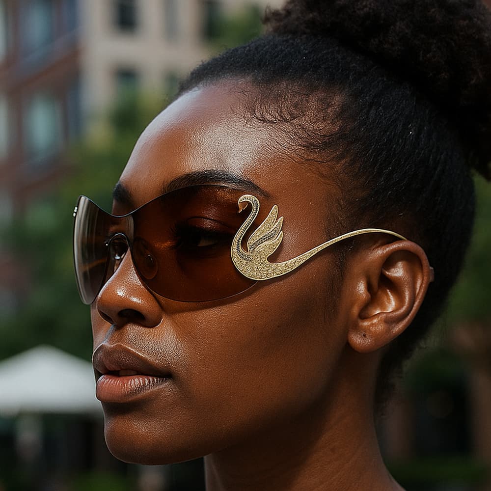 Swanky Swan Temple Metal Sunglasses – UV400 Protection, Rhinestone Accents, Unisex Fashion Statement For Outdoor & Urban Styling