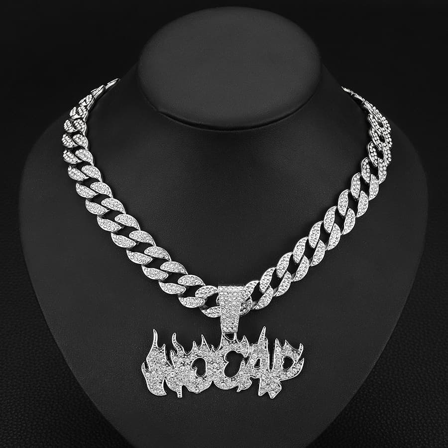 Personalized hip-hop letter flame pendant for men's necklaces with niche design, fashionable inlaid full diamond