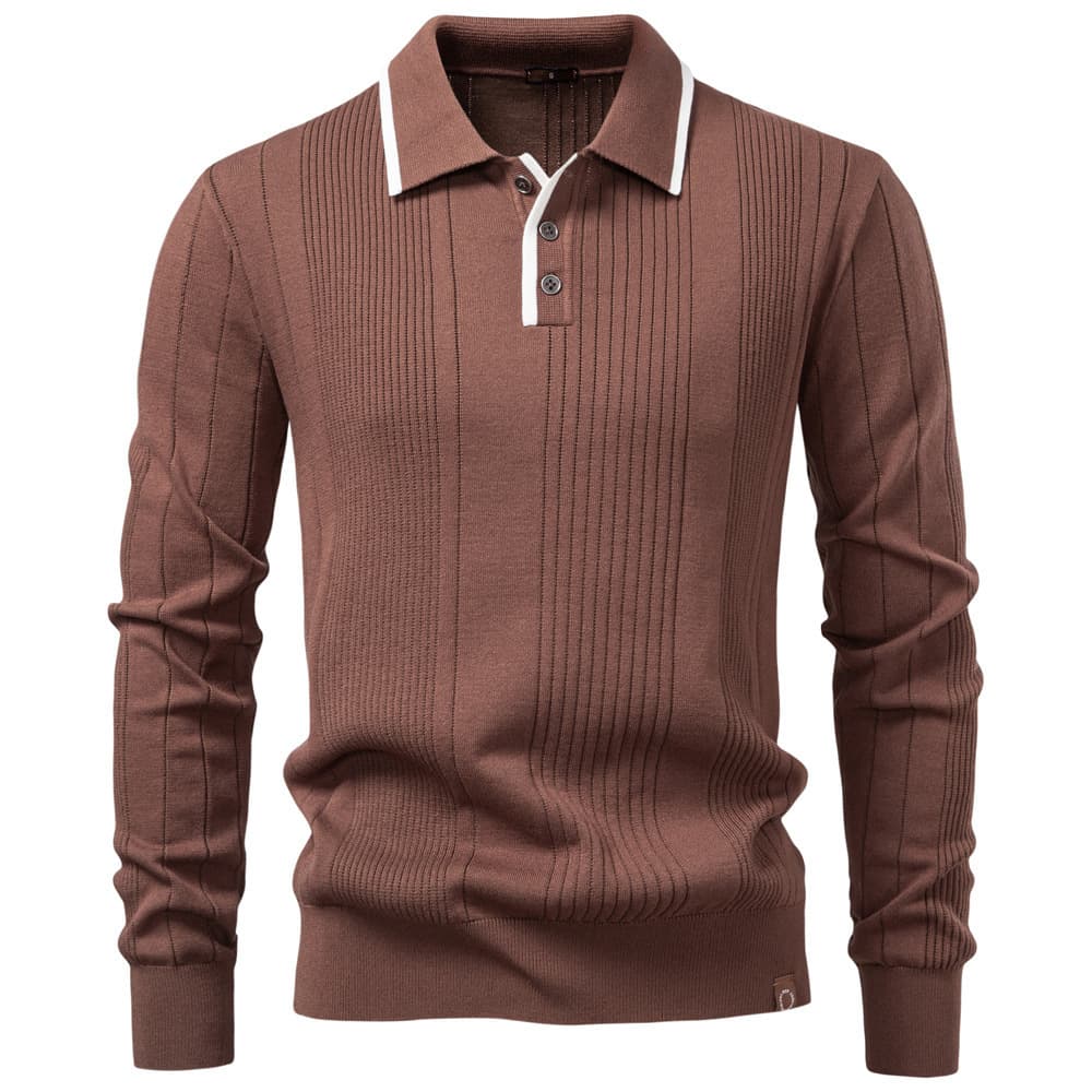 Men's Slim Fit Knit Sweater With Turn-Down Collar & Zipper - Modern Urban Pullover For Autumn Winter, High Elasticity Viscose Blend