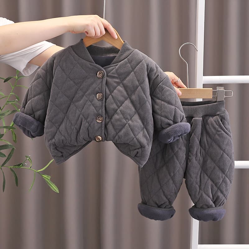 Baby Winter Warm 2025 Children's Clothing Boys And Girls Stylish Fleece Thickened Homewear Outerwear Two-Piece Set