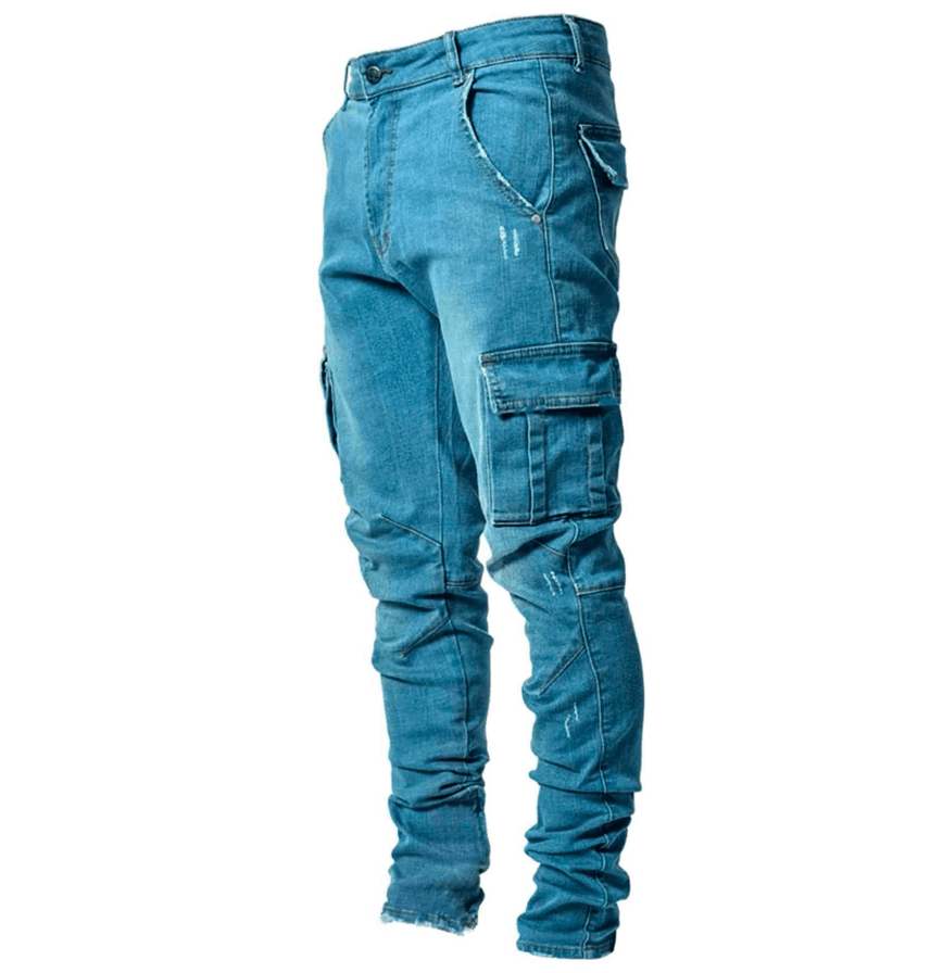 Men's Stretch Multi Pocket Calf Pants Slim Fit Jeans