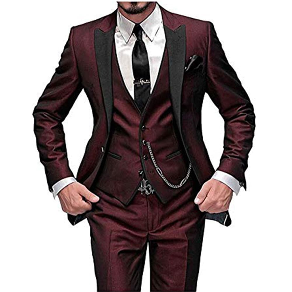 Men's Clothing New Men's Three Piece Suit Suit Black Lapel Color Matching Suit Banquet Party Suit Groom Best Man Suit