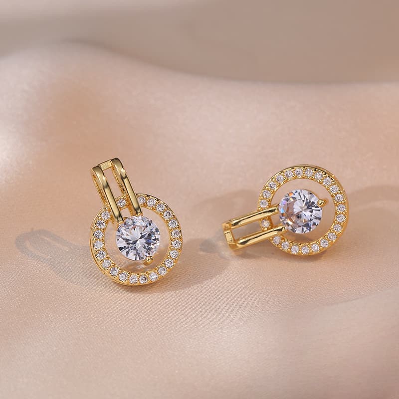 Earrings Women's All-match Internet-famous High-end Flash Diamond No Fading Niche Design Light Luxury Ring Zircon Earrings Women