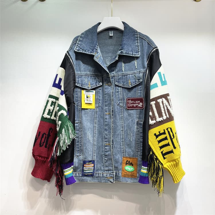 Women's Clothing Autumn Loose Tassel Fashionable Heavy Embroidery Splicing Denim Jacket Tops