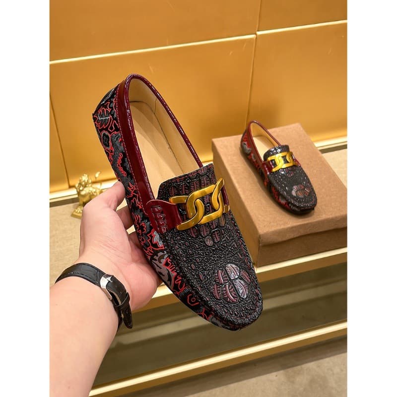 European Men's Crocodile-patterned Genuine Leather Driving Casual Shoes, Trendy Brand Business Slip-on Loafers