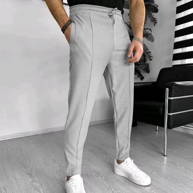 Pantalon de sport gaufré décontracté à cordon de serrage pour homme, couleur unie