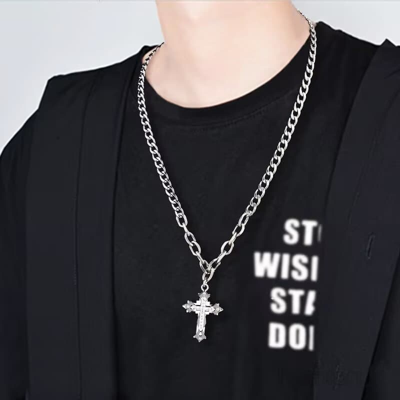 Necklace Cross For Men Trendy Light Luxury Niche Couple Jewelry Men's Sweater Chain Ins Hip-Hop Design Sense Cuban 's