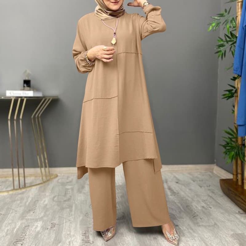 Women's Clothing Muslim Women's Urban Sportswear Two Piece Suit Elegant Long Sleeved Shirt Loose Fashion Wide Leg Pants Suit