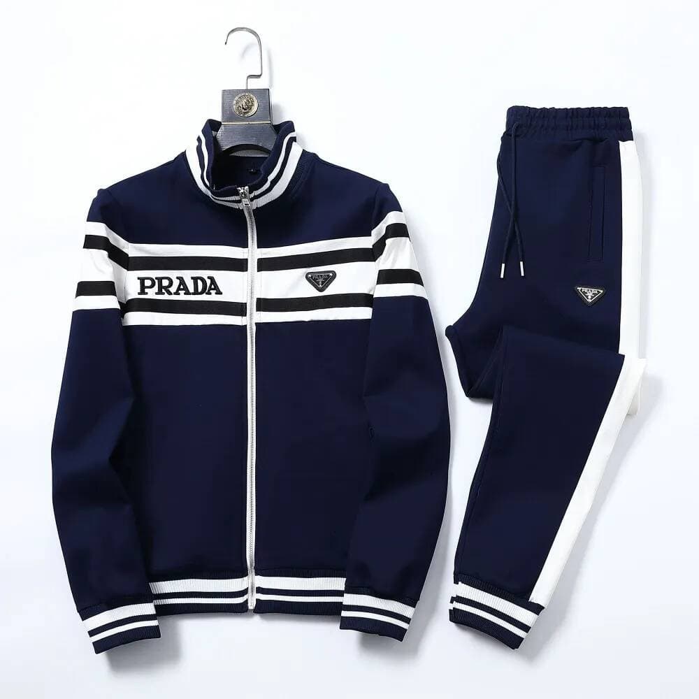 Ensemble de survêtement 2 pièces pour homme, veste rayée à col montant et fermeture éclair et pantalon de jogging, tenue de sport décontractée
