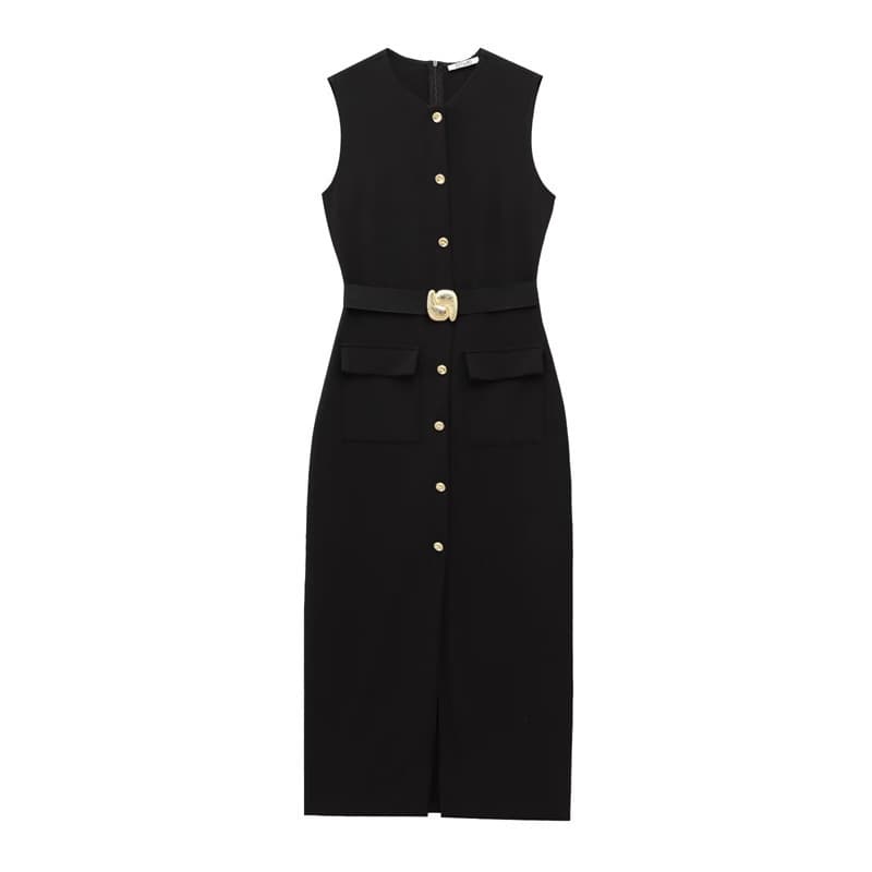Robe midi portefeuille trapèze en polyester léger d'inspiration européenne avec ceinture ajustable à nouer, idéale pour le bureau ou le brunch.