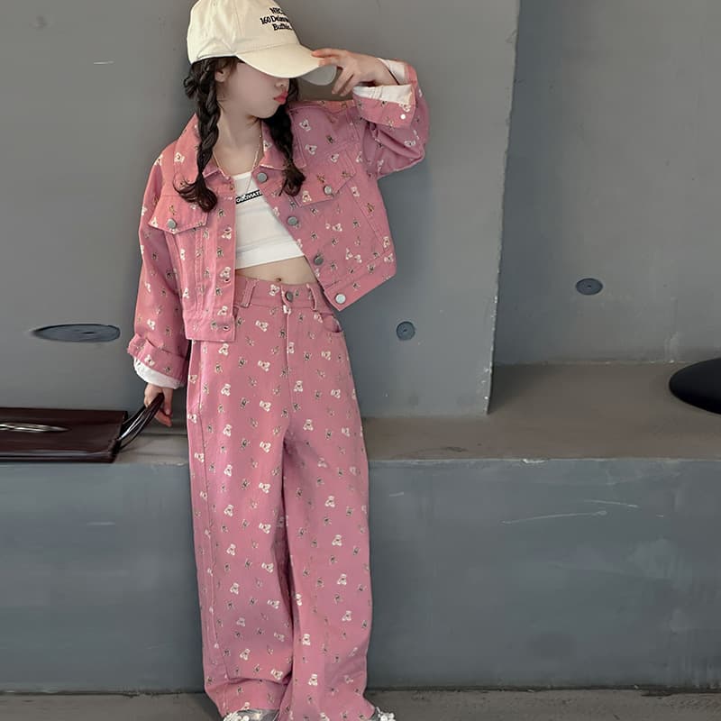 Children's Clothes Girls' spring suit Big kids' dopamine wide-leg pants spring two-piece set