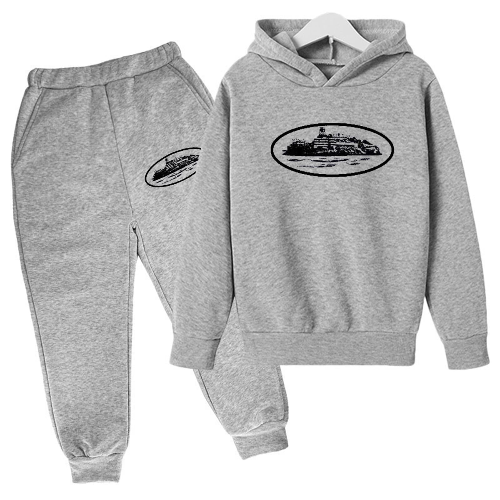 Ensemble deux pièces pour enfants, sweat-shirt à capuche ample, décontracté, en polaire, pour garçons et filles, automne et hiver