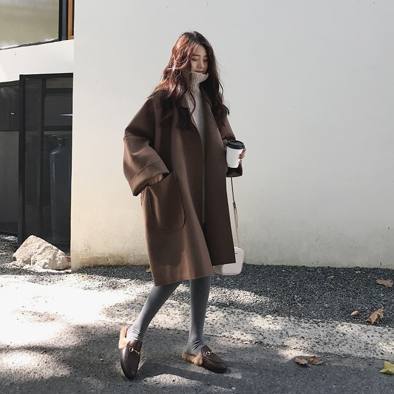 Women's Autumn and Winter New Woolen Coat Korean Style Elegant Western Style Mid-length Cloak Woolen Coat Trendy