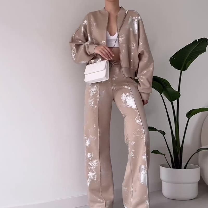 Women's Clothing Fashion Solid Color Sequin Design Trendy Hot Sweatshirt Suit