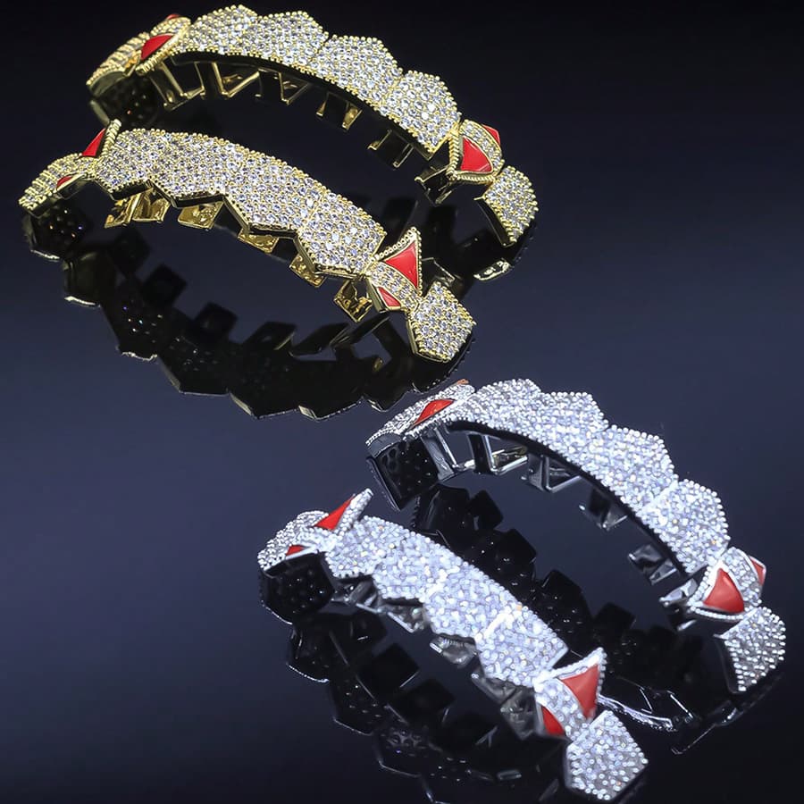 Christmas Hip Hop Braces Jewelry High End Copper Zirconium Tooth Ornaments Exaggerated Gold Electroplated Fang Braces