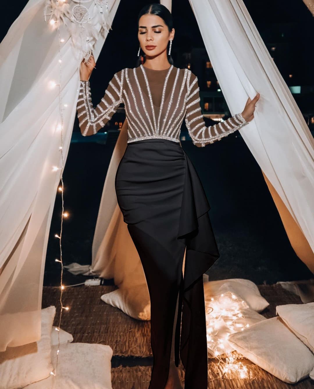 Women's clothing long-sleeved hip dress dress