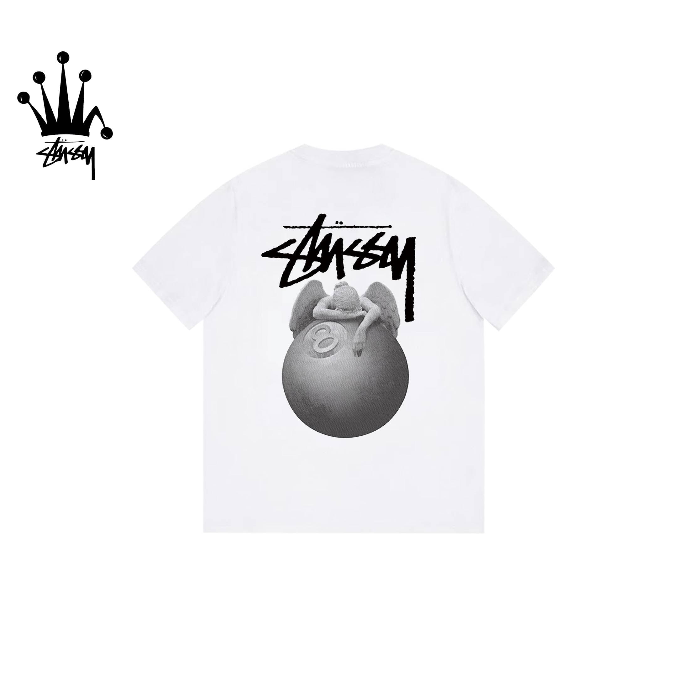 Stussy Angel Billiards Print Pattern Pure Cotton Short Sleeved T-shirt