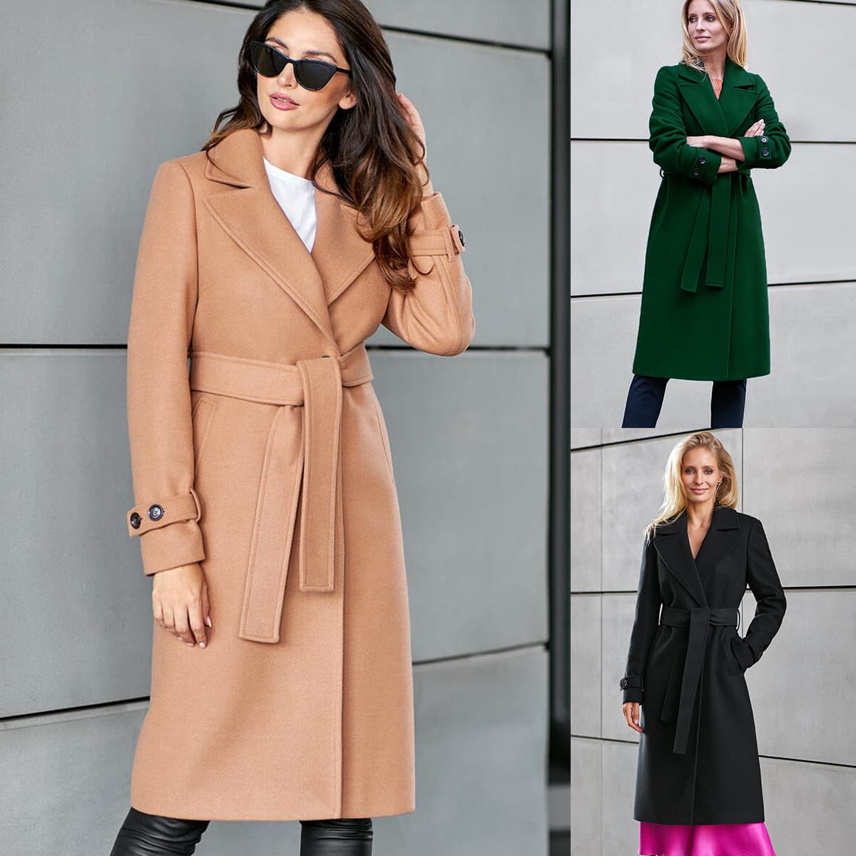 Women's Belt Double-breasted Suit Collar Woolen Coat Coat