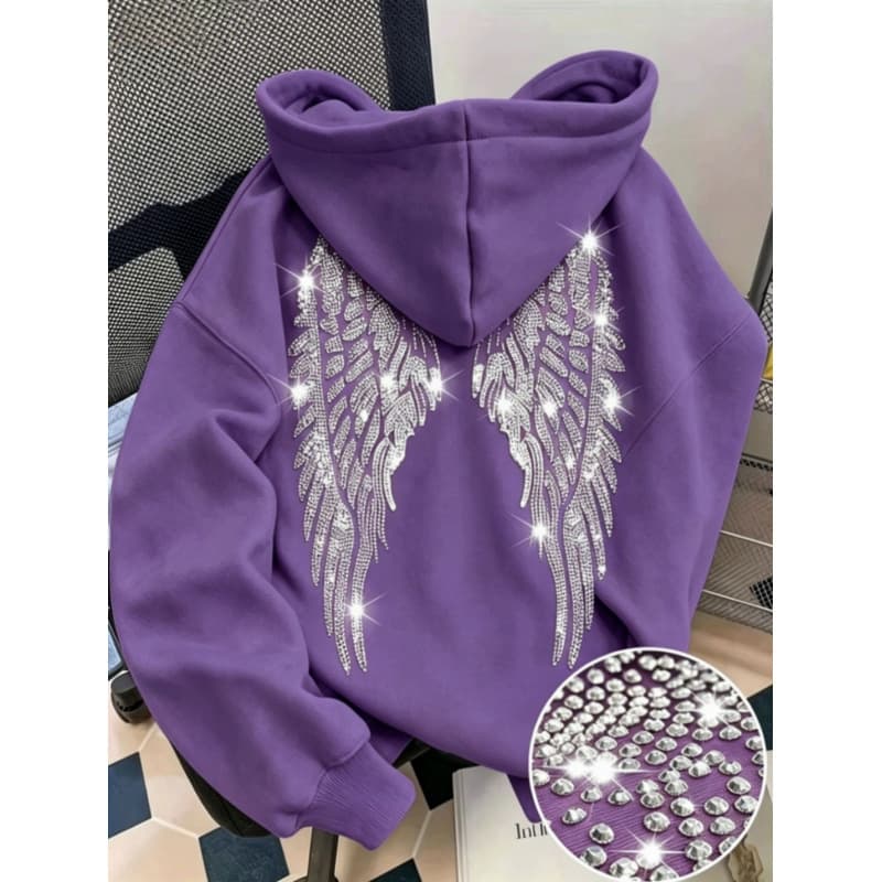 Sweat à capuche à manches longues avec ailes en strass pour hommes et femmes