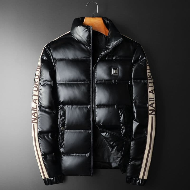 new Winter Light Luxury Tide Brand Stand Collar Hatless Down Jacket Slim European Station Men's White Eiderdown Warm Coat