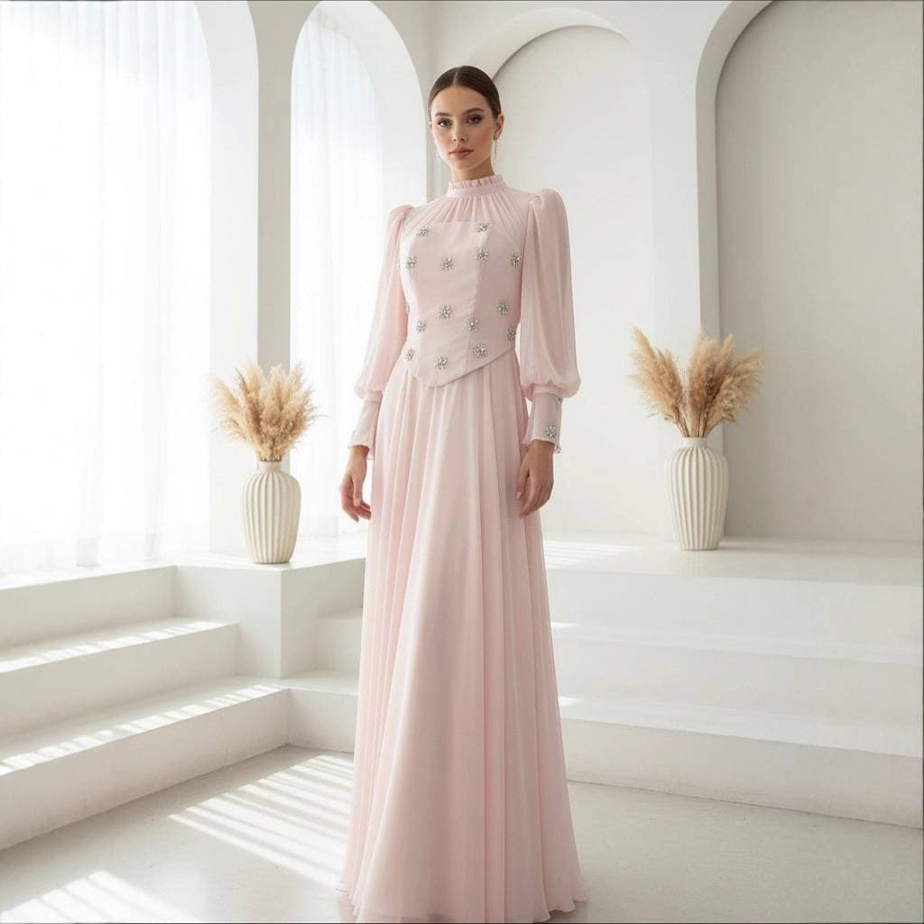 ​​Women's Elegant Rhinestone-Embellished Maxi Dress – Flowy, 3/4 Sleeve, Round Neck (XS-3XL, Red & White)​​