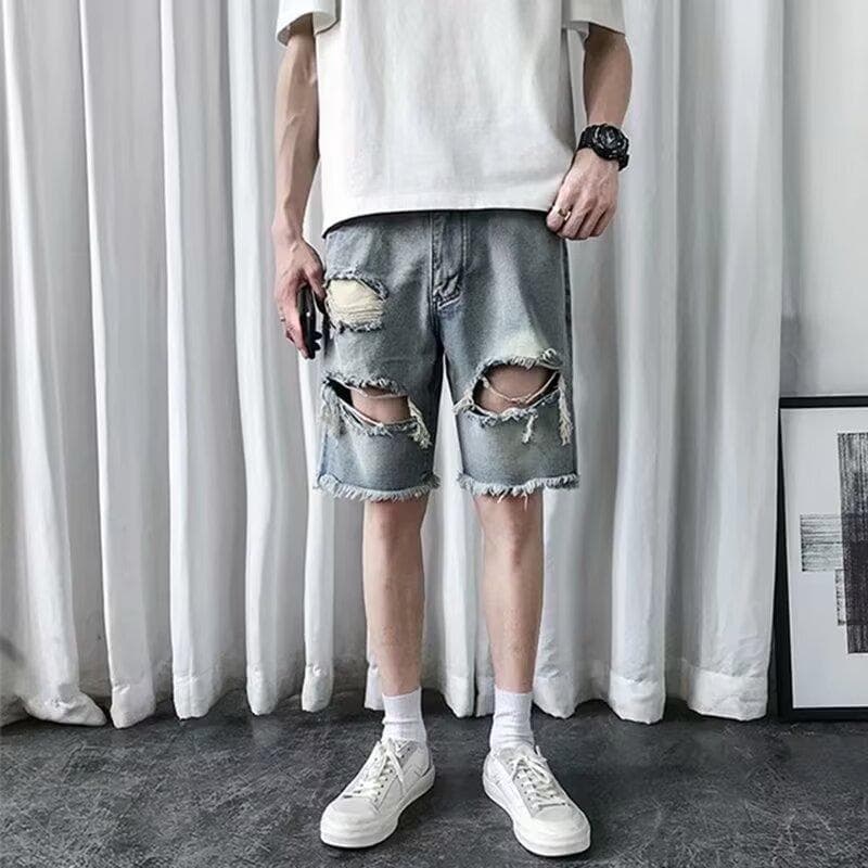 Men's Clothing Raw Edge Denim Shorts Men's Beach Pants Loose Casual Five Point Pants