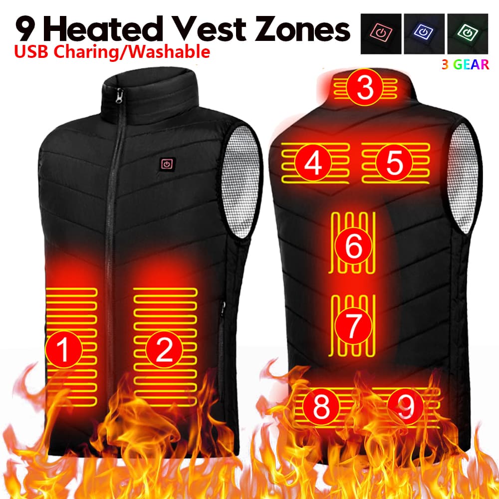 9 Heated Vest Zones USB Heated Jackets Men Women Sportswear Thermal Clothing Winter Vest Washable Men's Heating Vest For