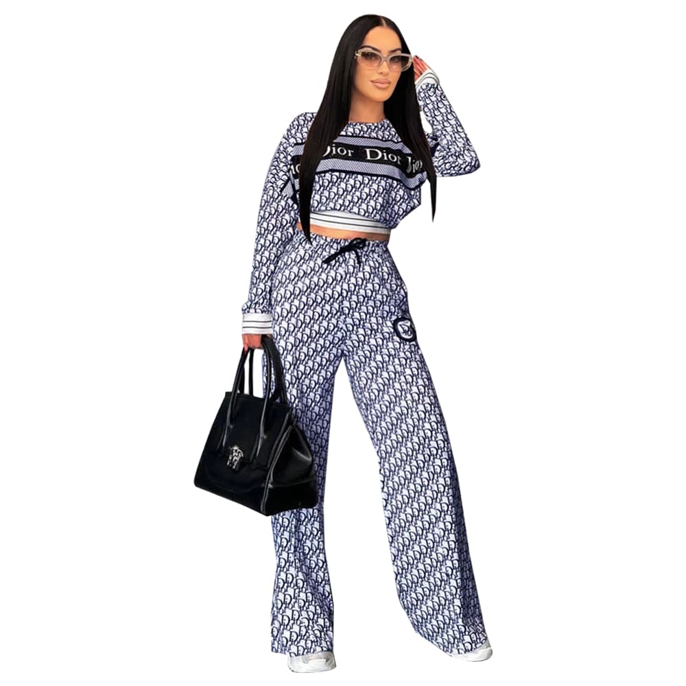 Costume à la mode décontracté à la mode pour femmes, ensemble deux pièces à manches longues et pantalon ample à jambes larges