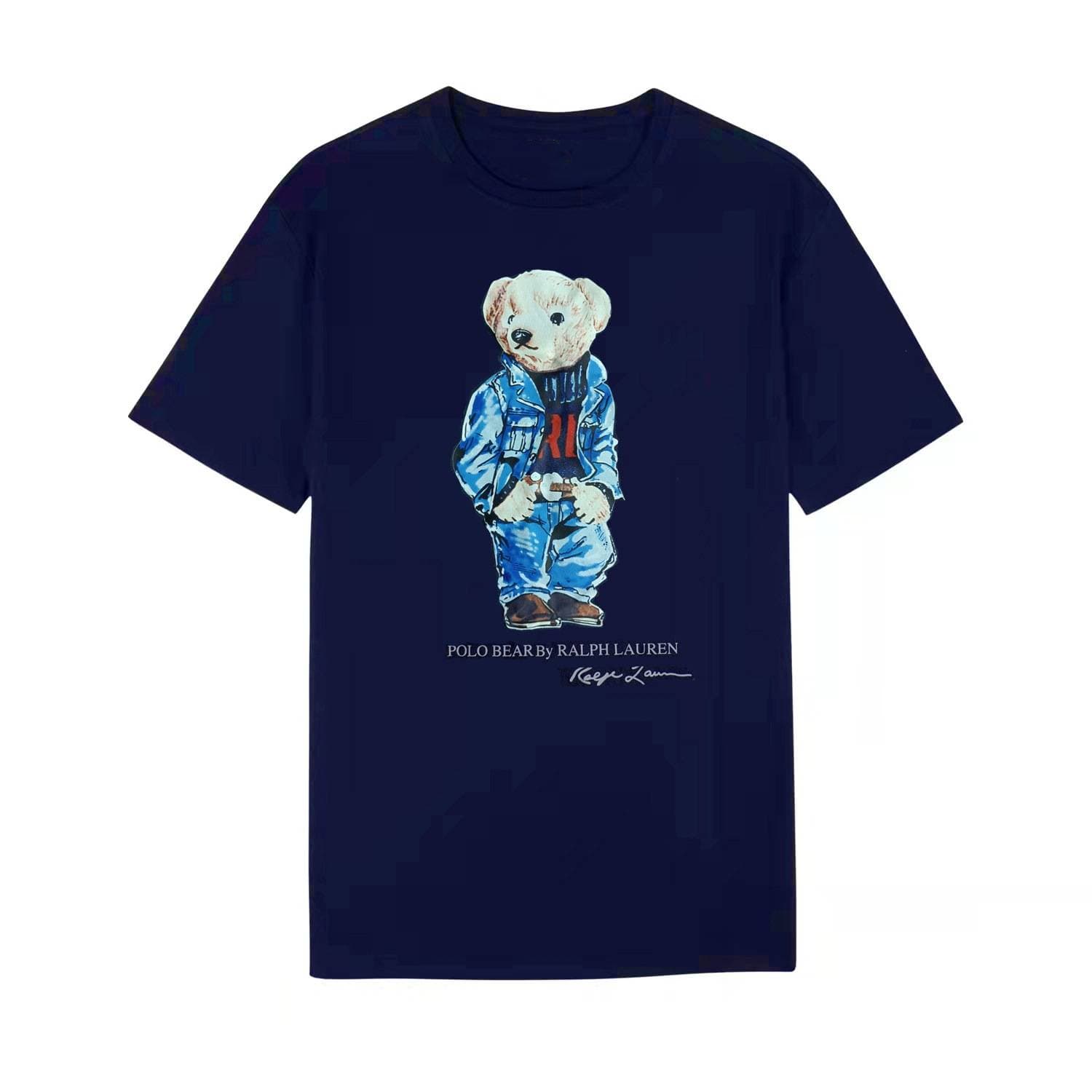 T-shirt décontracté à manches courtes pour homme en coton avec ours en peluche et demi-manches à col rond