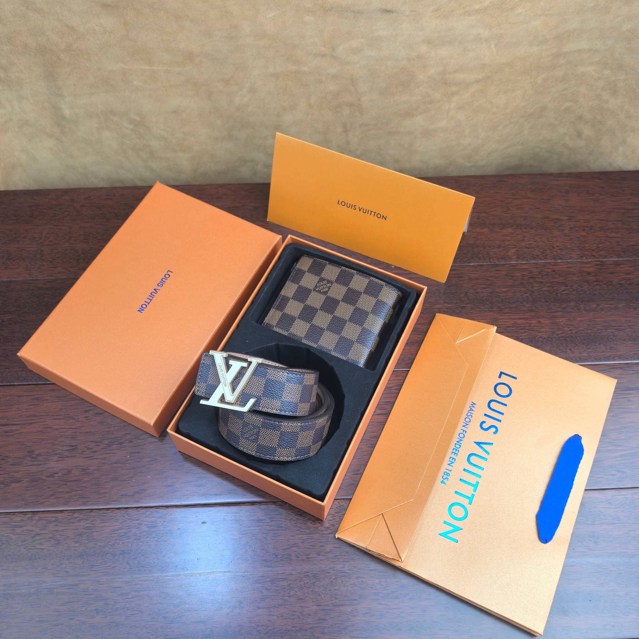 Ensemble ceinture et portefeuille pour homme, marque de luxe, ceinture en cuir à boucle, portefeuille court avec boîte
