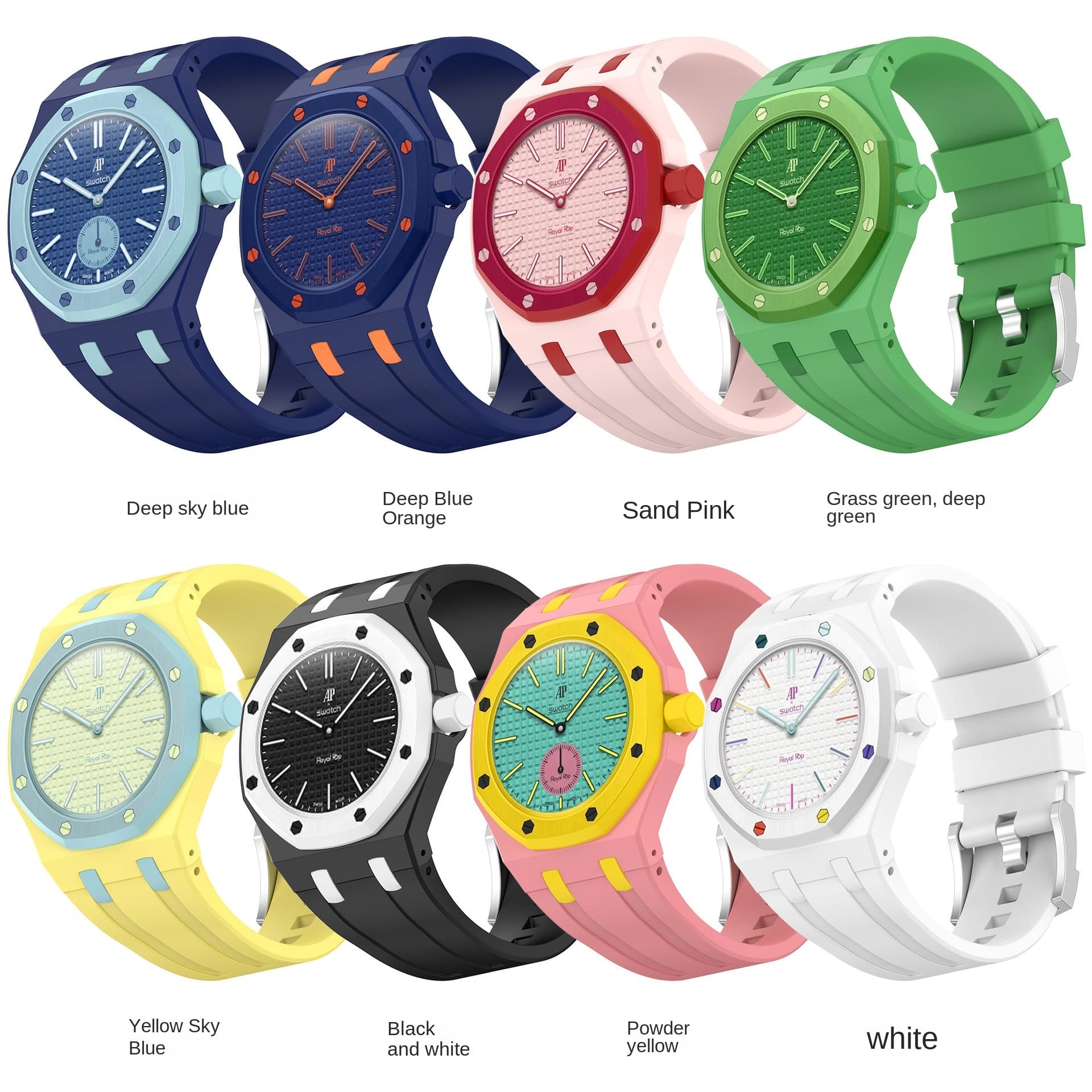 Trendy And Stylish, This Swatch Royal Pop X Audemars Piguet AP-inspired Silicone Watch Strap Is Perfect For A Pocket Watch.