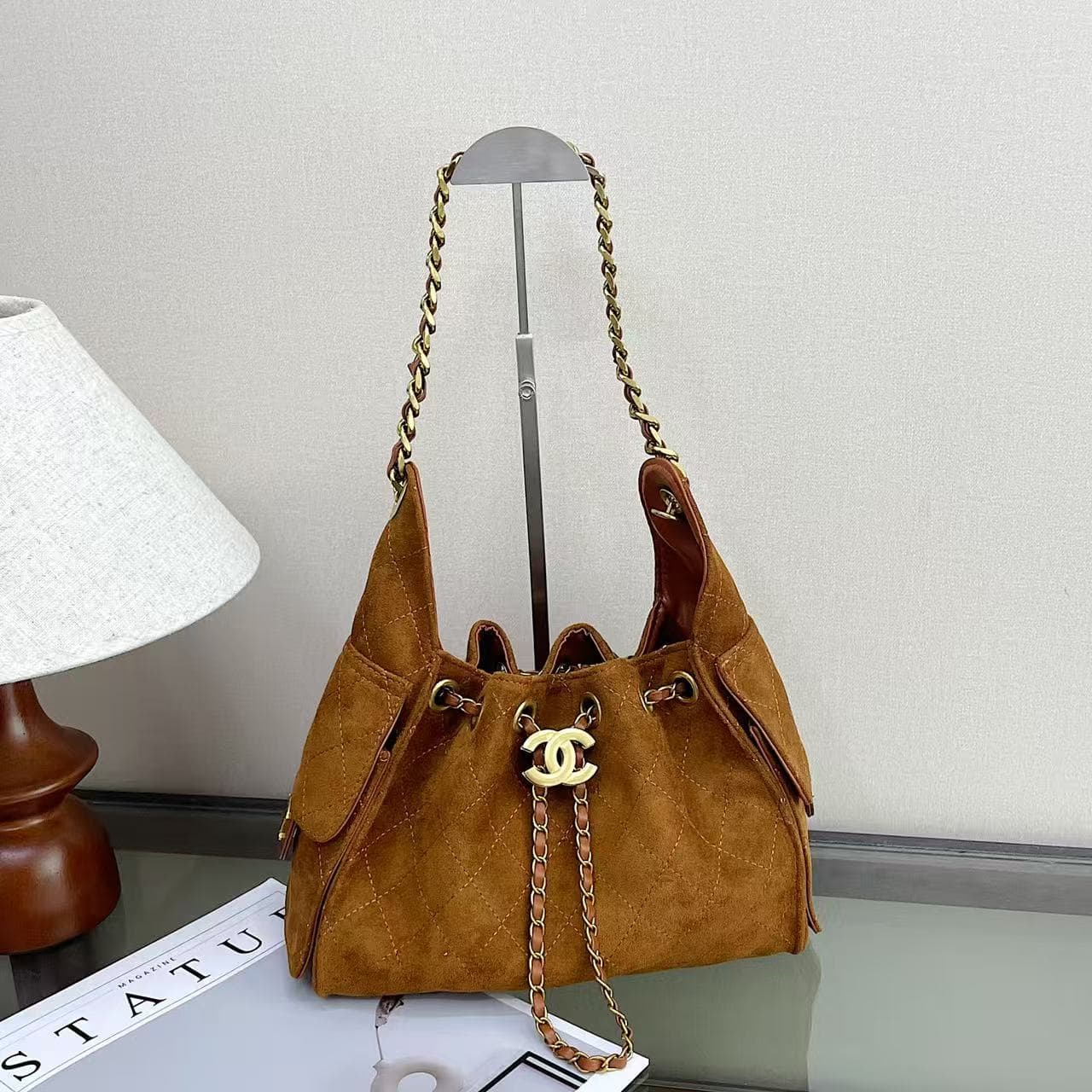 Sac cabas en cuir souple pour femme, sac seau rétro avec bandoulière à chaîne métallique, grand sac à main décontracté idéal pour les soiré