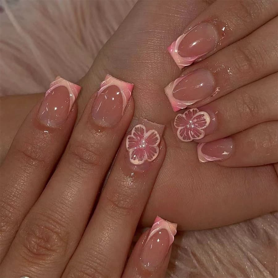 Short Bright Face Generous Armour Europe And The United States Cross-border Foreign Trade French Relief Flower Pearl Detachable Wear Nail Art 24 Piece
