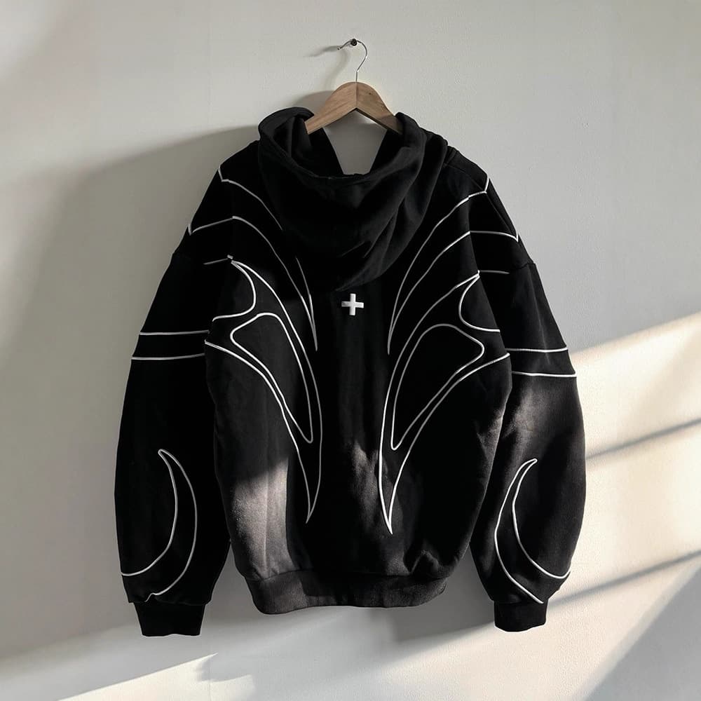 2025 New American Street Style Personality Cross Foam Print Unisex Fashion Loose Hooded Sweatshirt