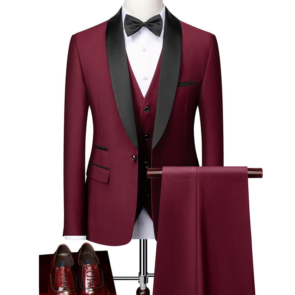 Men's Slim Fit Business Casual Suit Set Wedding Groom Professional Three Piece Suit