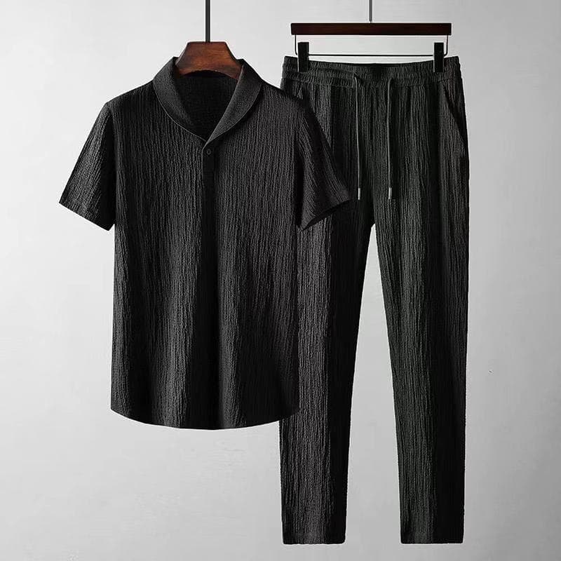 Men's White Casual Sports Suit With Lapel Fashionable Light Luxury Pleated Two-Piece Suit Thin And Handsome