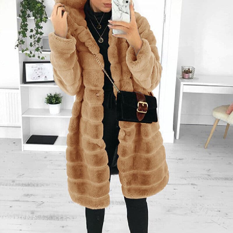 Women's Clothing Loose Large Size Rabbit Plush Thickened Hooded Women's Mink Fur Jacket